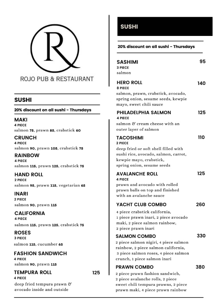 Rojo Sushi Menu