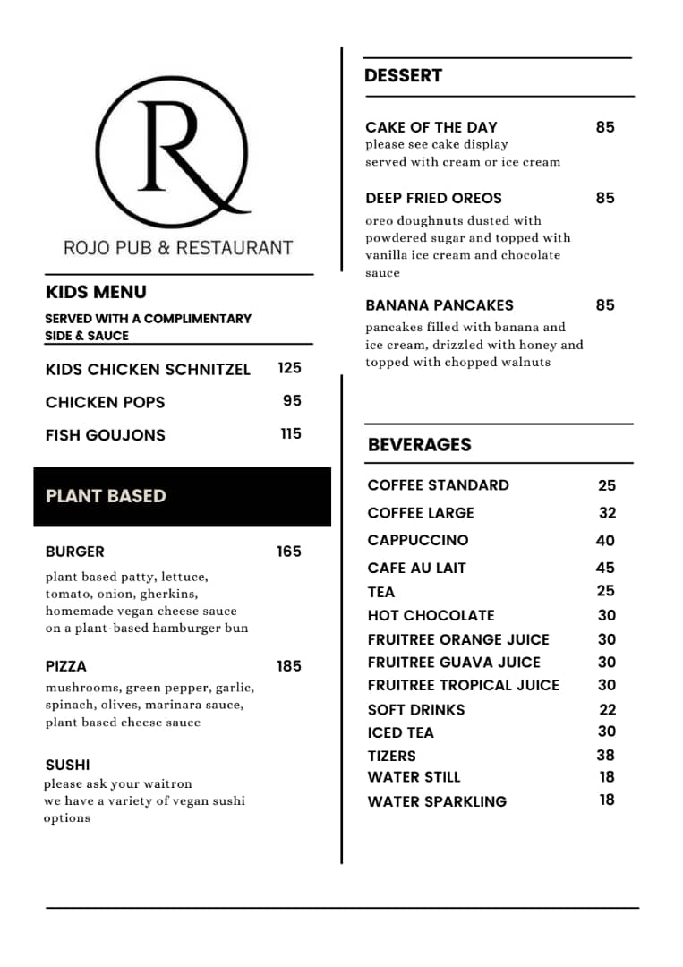 Rojo Kids Menu