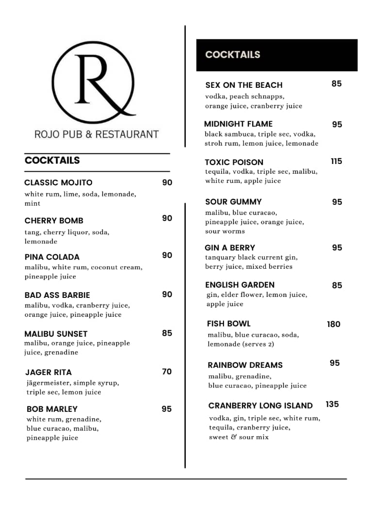 Rojo Cocktails Menu