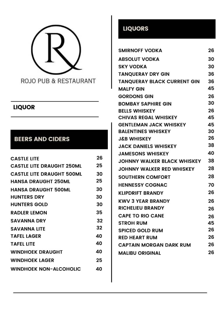 Rojo Drinks Menu